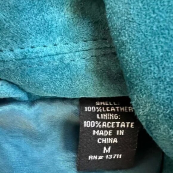 Vintage genuine leather suede turquoise jacket - Picture 3 of 4
